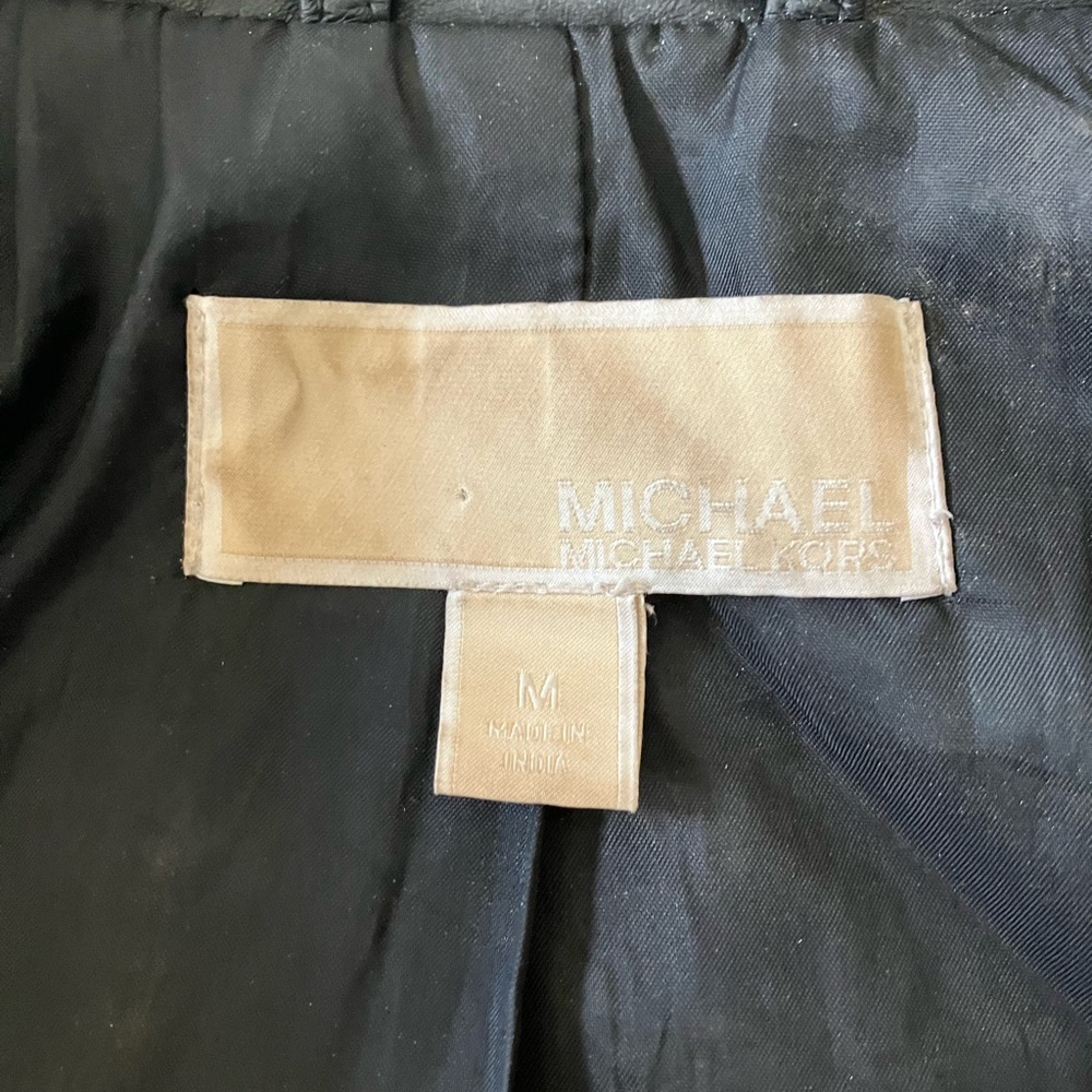 Michael Kors Black Leather Lambskin Moto Biker Jacket Gold Women’s M - Picture 13 of 15